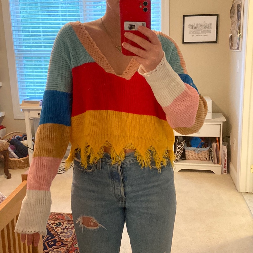 SheIN Block Colorful Cropped Sweater